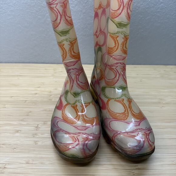 Women's Coach Pixy Dream Signature Print Rubber Rain Boots Multicolor Sz 6 - Picture 3 of 5